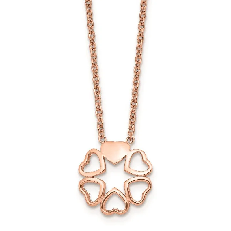 Long Gold Chain Necklaces-Stainless Steel Polished Pink IP-plated Circle of Hearts Necklace