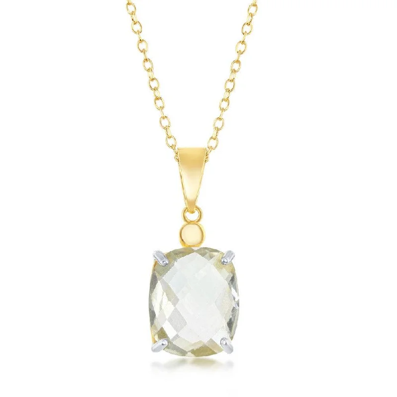 Bridal Pendant Necklaces-Sterling Silver 4-Prong Checkered Green Amethyst Necklace