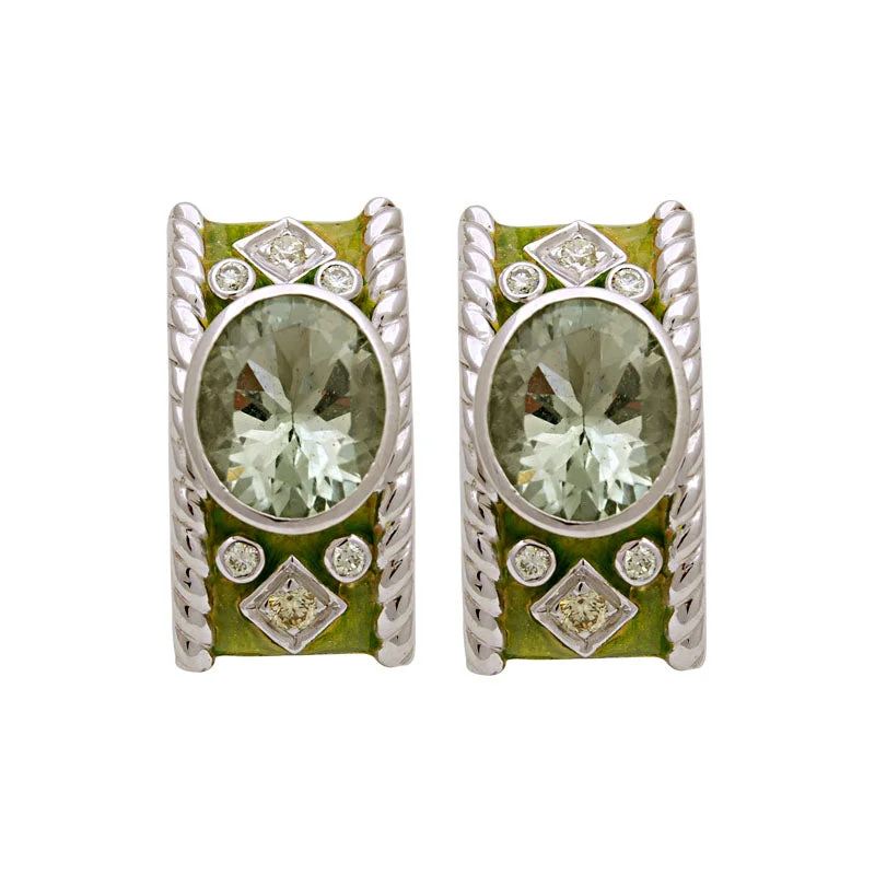 Classic Gemstone Earrings-Earrings-Green Quartz and Diamond (Enamel)