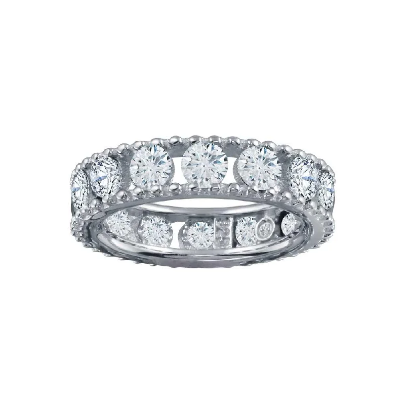 Bohemian Style Rings-Rhodium Plated 925 Sterling Silver Round CZ Band - BGR01293CLR