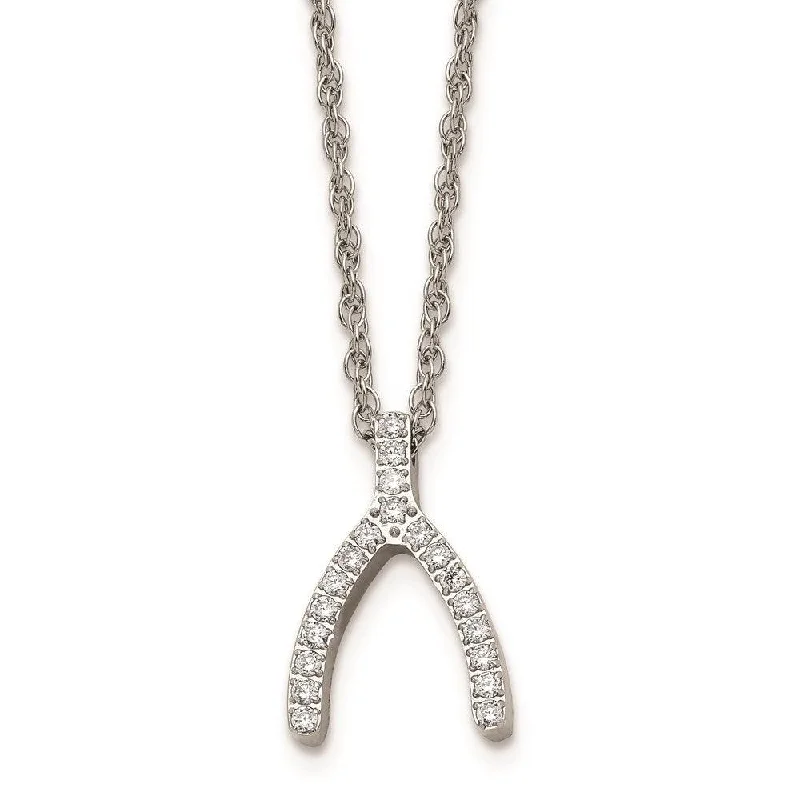 Luxury Heart Necklaces-Stainless Steel w/CZ Wishbone Necklace