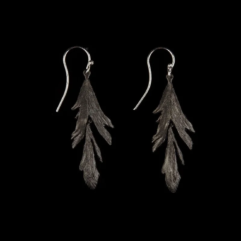 Stylish Hoop Earrings-Feather Earring - Dangle Wire Gunmetal