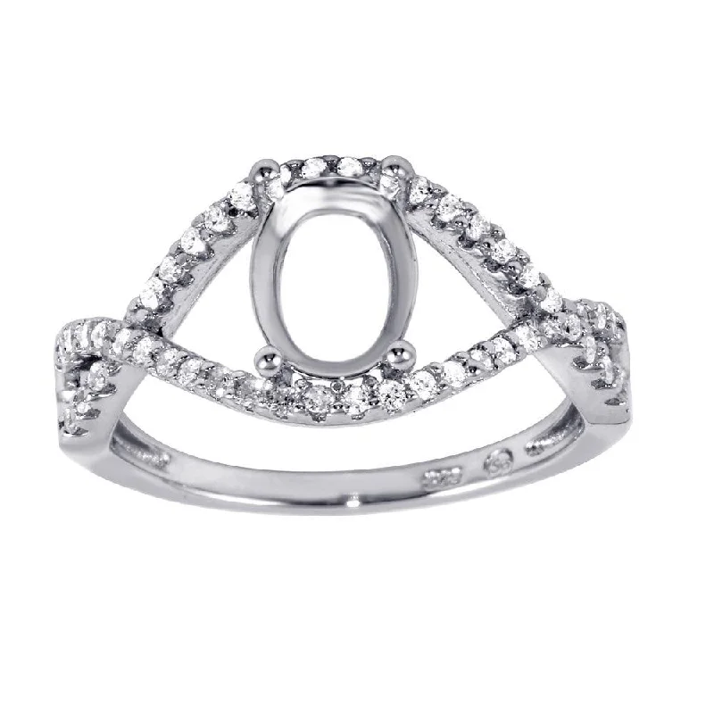 Vintage Wedding Bands for Women-Rhodium Plated 925 Sterling Silver Twisted Center Mounting Ring with CZ - BGR00933