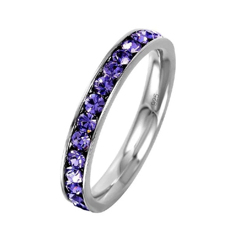 Women’s Statement Rings-Silver 925 Rhodium Plated Birthstone February Channel Eternity Band - ETRY-FEB