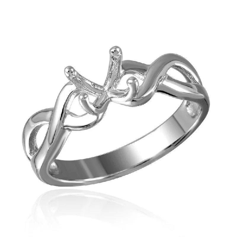 Classic Solitaire Rings-Silver 925 Rhodium Plated Twisted Shank Mounting Ring - BGR00485