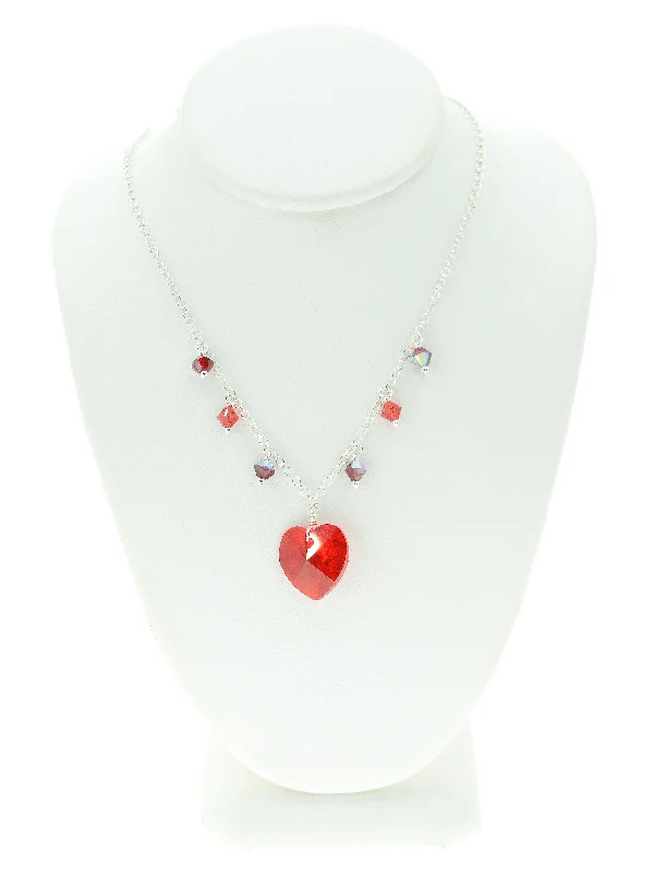 Simple Gemstone Necklaces-Red Crystal Heart Charm Necklace