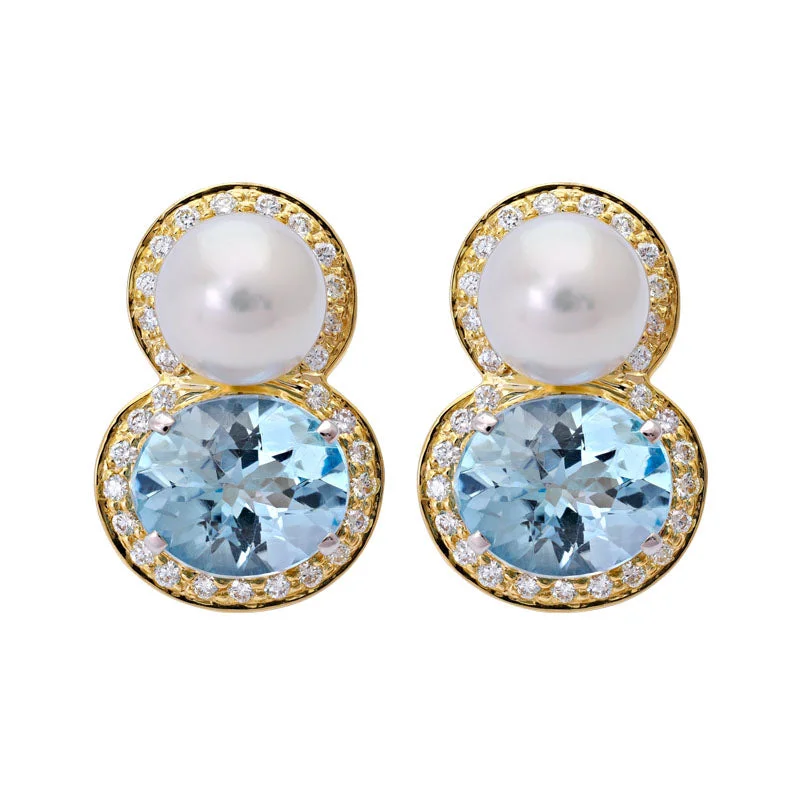 Artistic Earrings-Earrings- Blue Topaz, South Sea Pearl and Diamond