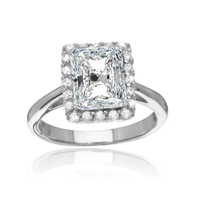 Modern Gold Wedding Bands-Rhodium Plated 925 Sterling Silver Square Clear CZ Halo Ring - BGR01113CLR