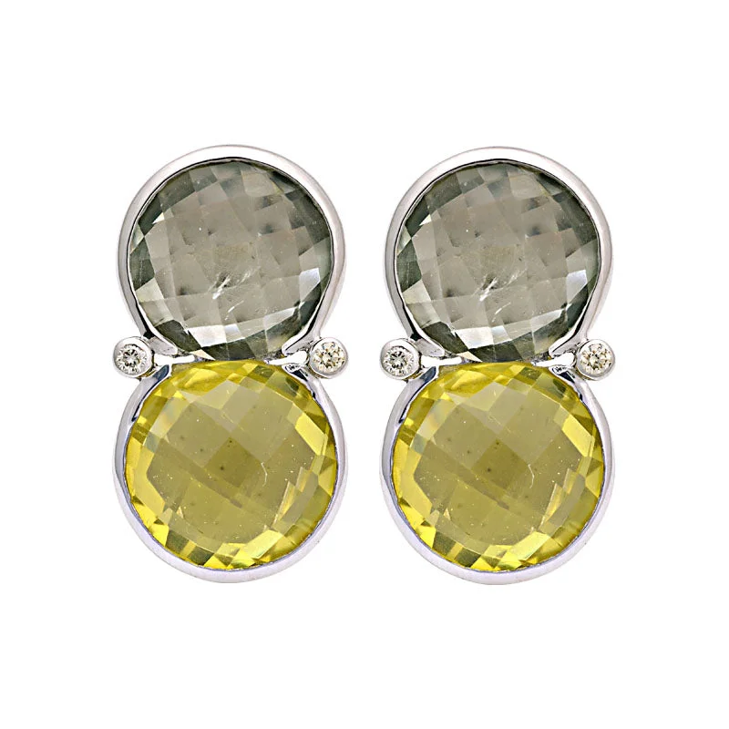 Luxurious Drop Earrings-Earrings-Green Quartz, Lemon Quartz and Diamond