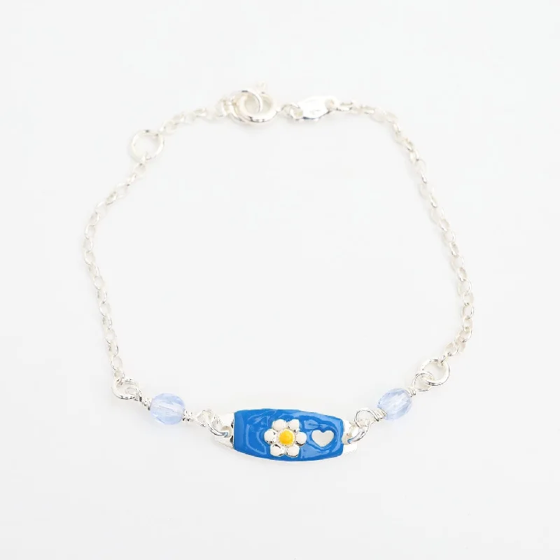 Stylish Silver Cuff Bracelets-Blue Enamel Child's ID Bracelet