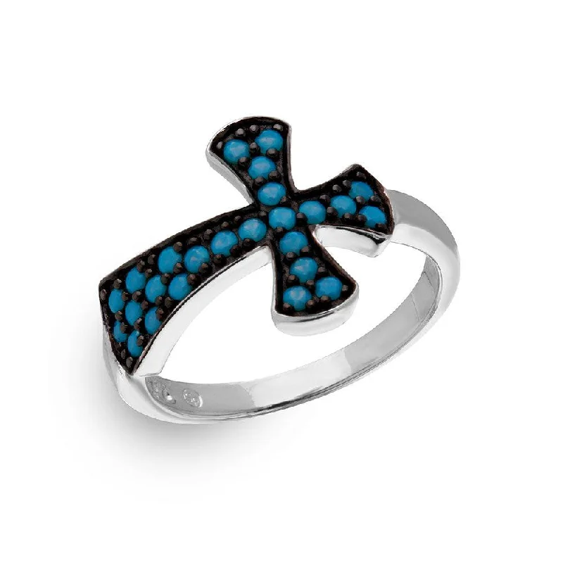 Luxury Wedding Ring Sets-Silver 925 Black Rhodium and Rhodium Plated Ring with Turquoise Enamel - BGR01085