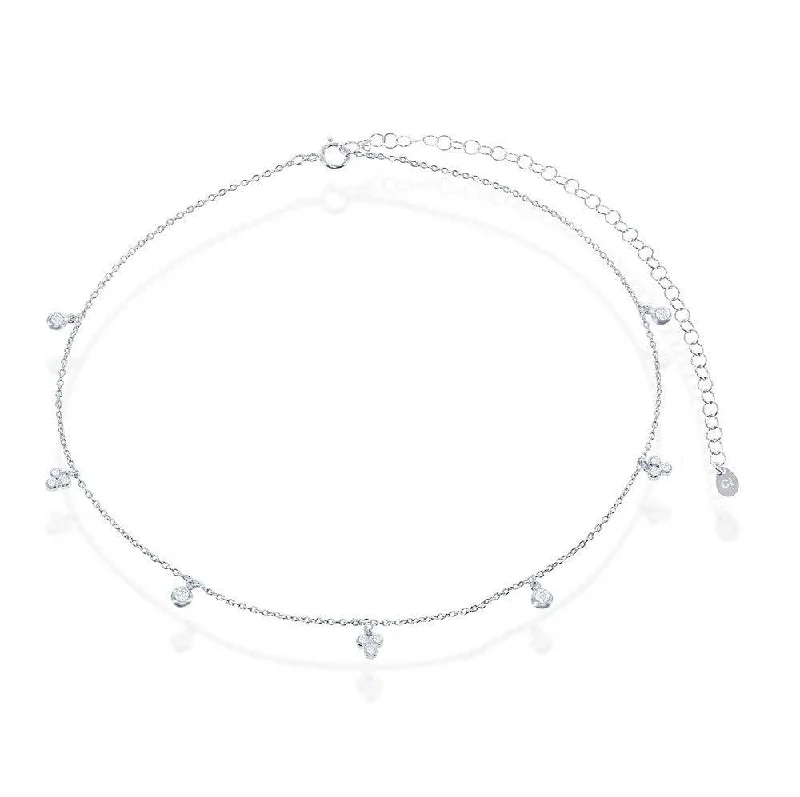 Romantic Heart Necklaces-Sterling Silver Multi Bezel-Set CZ By The Yard Choker Necklace