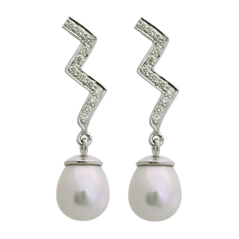 Modern Earrings for Women-Earrings-South Sea Pearl and Diamond