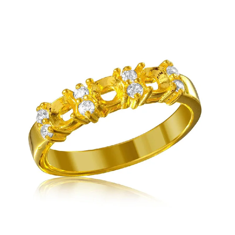 Gold Ring Sets-Silver 925 Gold Plated 3 Mounting Stone Ring with CZ - BGR01210GP