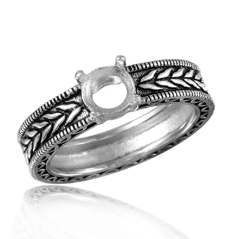 Beautiful Diamond Rings-Silver 925 Rhodium Plated Braided Band Design Round Stone Mounting Ring - BGR00484