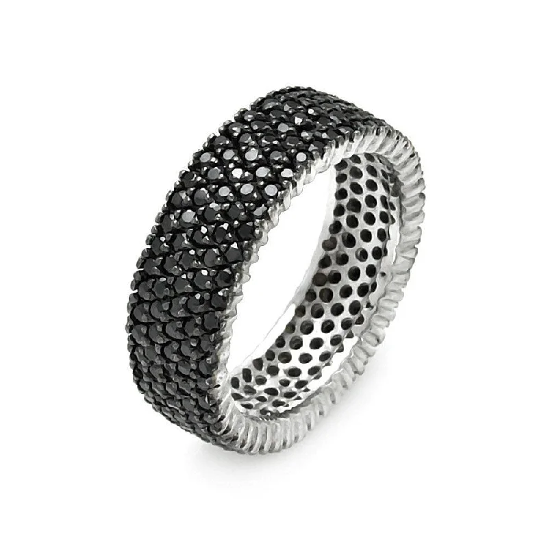 Large Gemstone Rings-Silver Rhodium and Black Rhodium Plated Pave Set Black CZ Eternity Ring - STR00448BLK