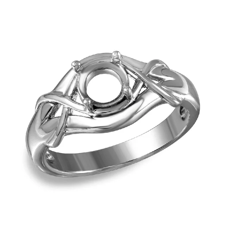 Bohemian Style Rings-Silver 925 Rhodium Plated Tied Up Design Single Stone Mounting Ring - BGR00486