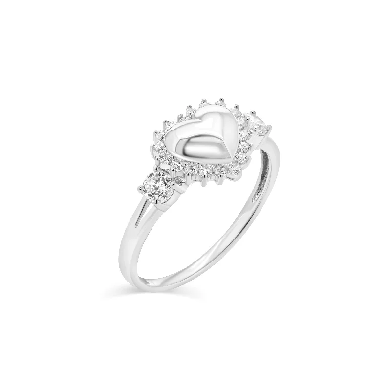 Fine Gold Rings-Rhodium Plated 925 Sterling Silver Heart 9mm x 10mm Clear CZ Ring - GMR00436