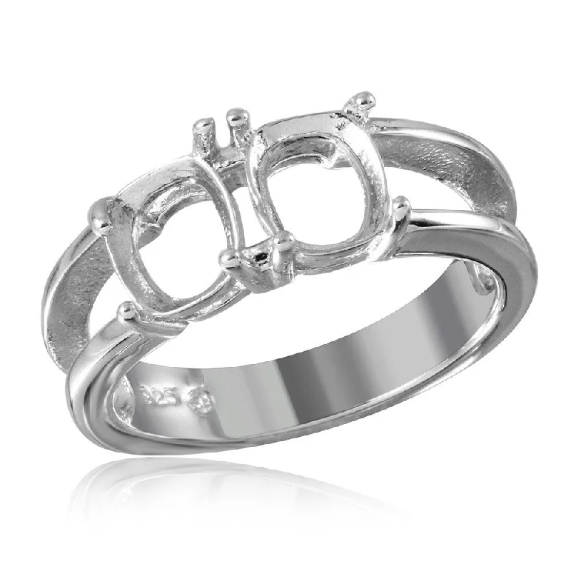 Customizable Bridal Rings-Silver 925 Rhodium Plated Open Shank 2 Stones Mounting Ring - BGR01196