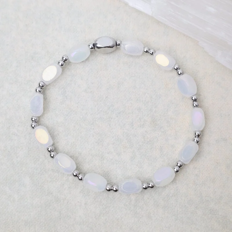 Stylish Gemstone Bracelets-All in Pop Of Color Bracelet in White Cap & Stainless Steel