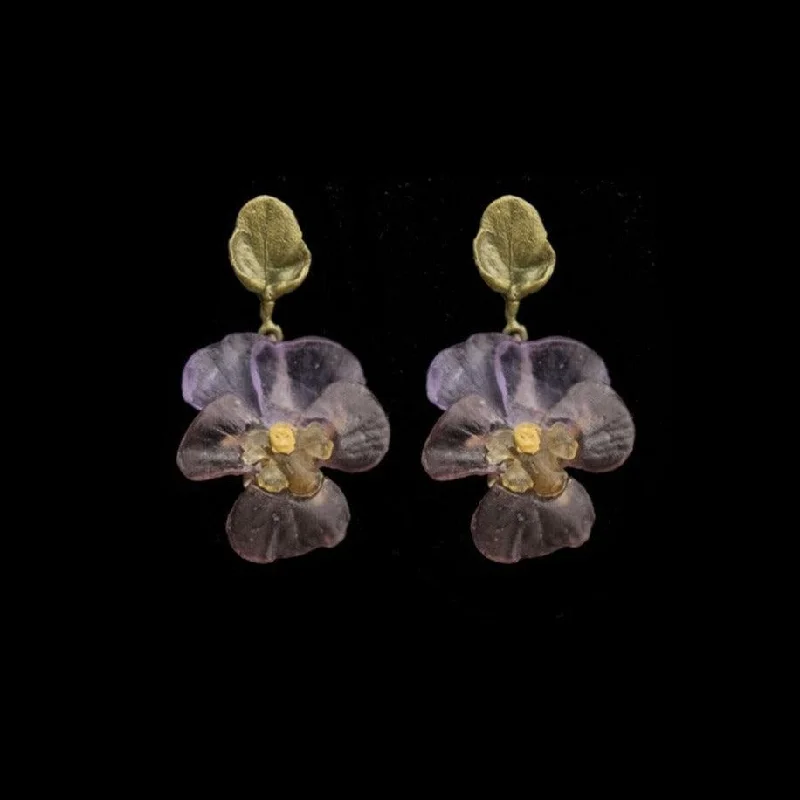 Unique Gemstone Earrings-Pansies Earrings - Post