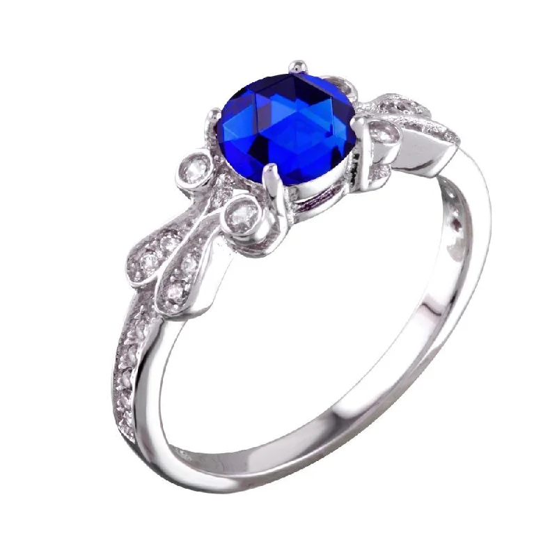 Stylish Wedding Rings-Rhodium Plated 925 Sterling Silver Blue Oval CZ Ring - BGR01165BLU