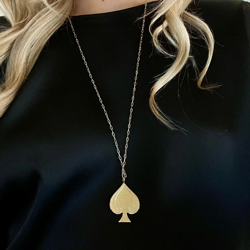 Fine Gold Pendant Necklaces-SPADE STATEMENT NECKLACE