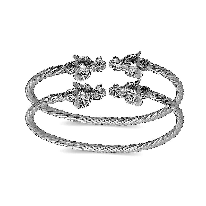 Chic Gold Bangle Sets-Better Jewelry Elephant Ends Coiled Rope West Indian Bangles .925 Sterling Silver, 1 pair