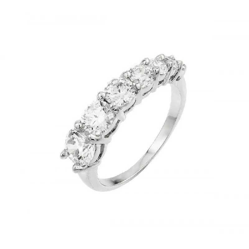 High-End Wedding Bands-Silver 925 Rhodium Plated Graduated CZ Ring - BGR00859