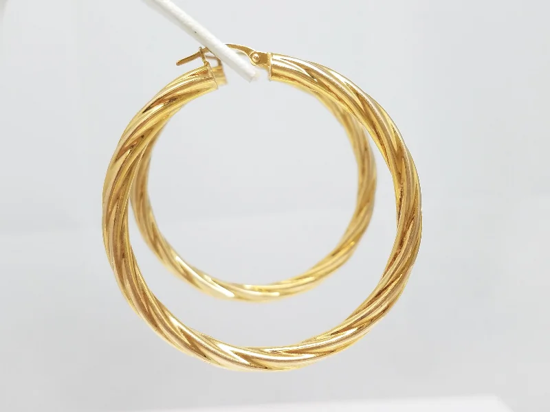 Fashionable Hoop Earrings-Large Italian 14k Yellow Gold Spiral Hollow Hoop Earrings