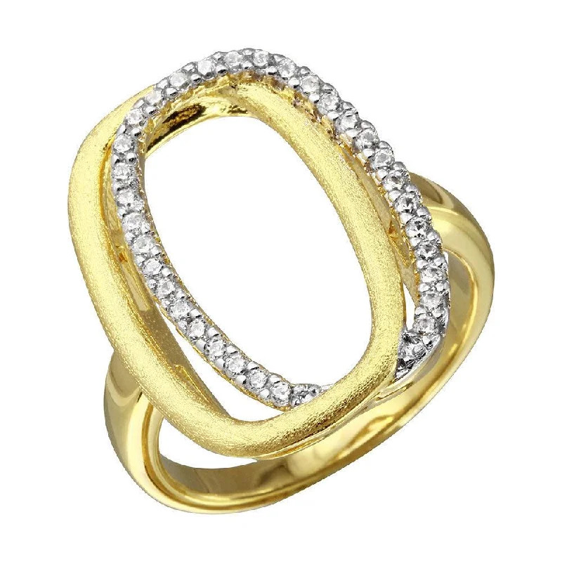 Designer Wedding Ring Sets-Gold Plated 925 Sterling Silver Open Double Oval CZ Ring - BGR01087