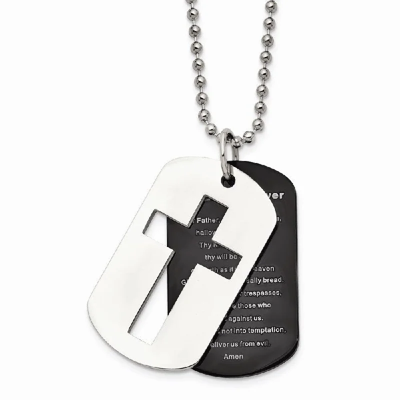 Fine Silver Necklaces-Stainless Steel Polished Black IP-plated Lord's Prayer Necklace