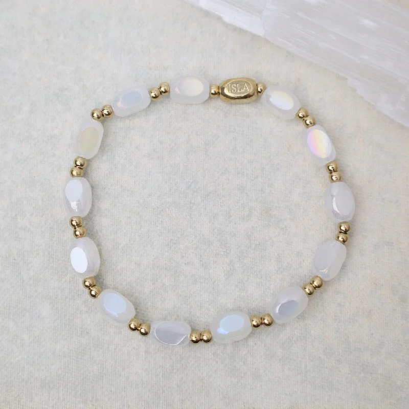 Beautiful Link Bracelets-All In Pop Of Color Bracelet in White Cap & Gold