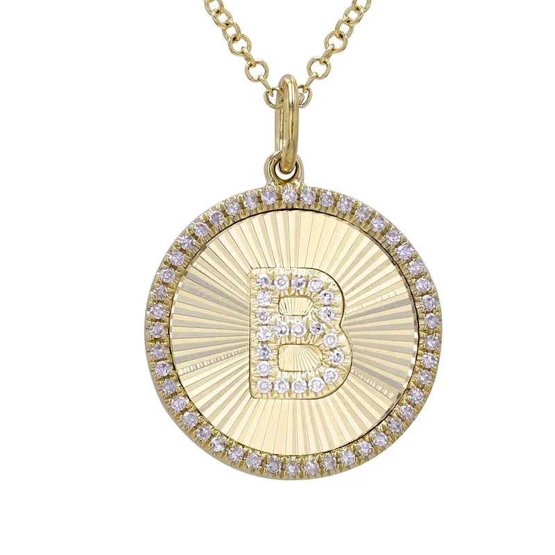 Luxury Crystal Pendant Necklaces-FLUTED  INITIAL DISC NECKLACE