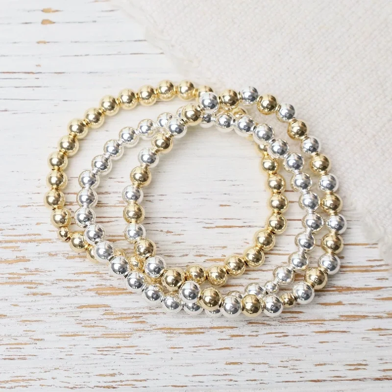 Colorful Bead Bracelets-6mm Classic Ball Bracelet in Silver, Gold, or Two Tone