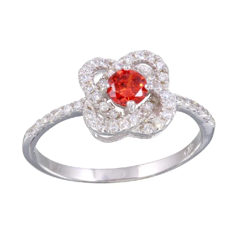 Engagement Ring with Sapphire-Rhodium Plated 925 Sterling Silver CZ Knot Red Center Stone Ring - BGR01141RED