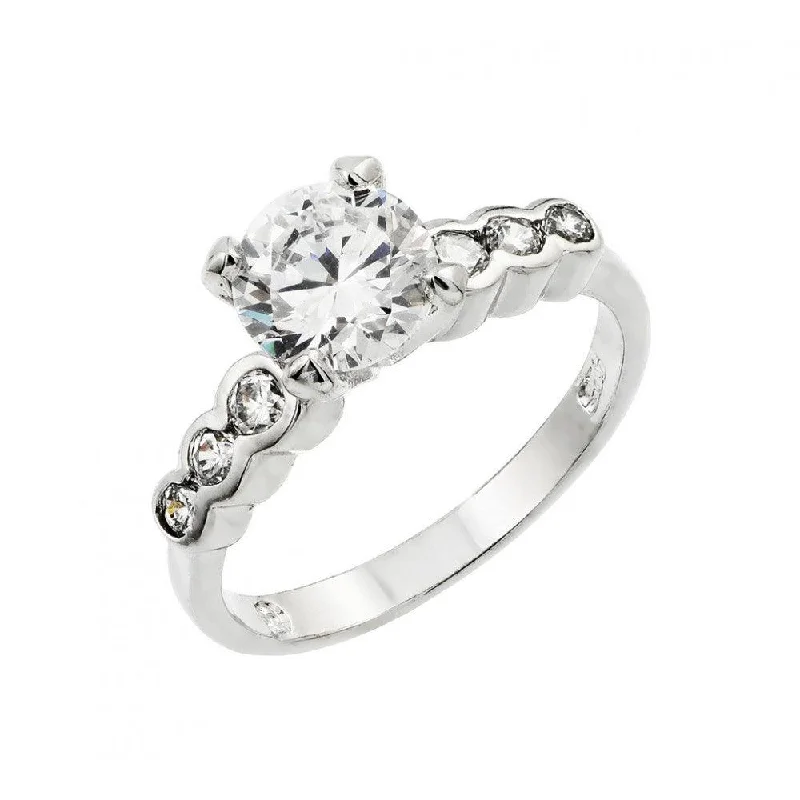 Fashion Rings for Men-Silver 925 Rhodium Plated Clear Round Center CZ Bridal Ring - BGR00742