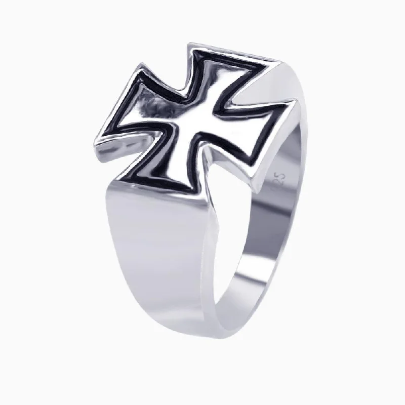 Stylish Wedding Rings-Silver 925 Rhodium and Black Rhodium Plated High Polish Cross Ring - AAR0020