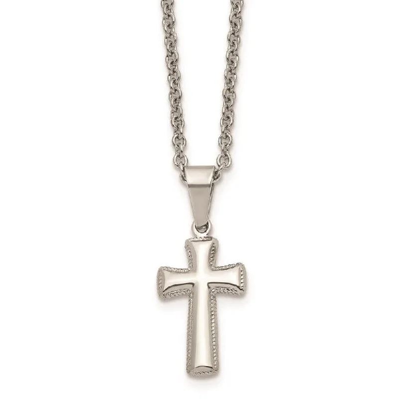 Unique Pendant Necklaces-Stainless Steel Polished Small Cushion Cross Necklace