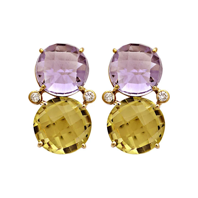 Elegant Gemstone Earrings-Earrings-Amethyst, Lemon Quartz and Diamond