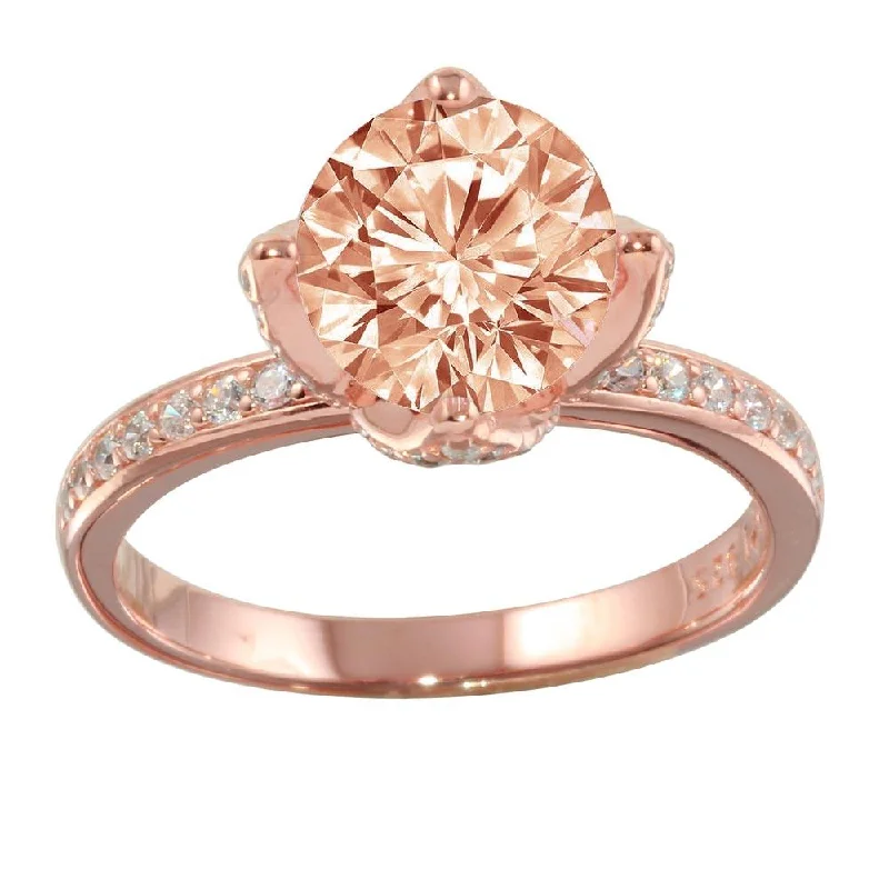 Colored Gemstone Rings-Rose Gold Plated 925 Sterling Silver CZ Ring - STR01099