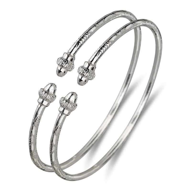 Luxury Wedding Bangles-Better Jewelry Ridged Belt .925 Sterling Silver West Indian Bangles, 1 pair