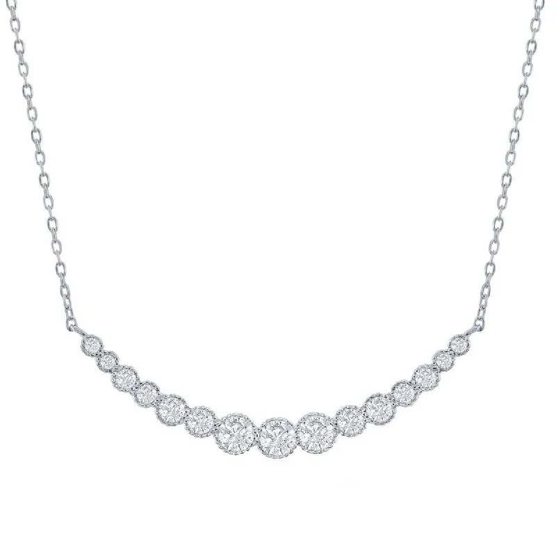 Unique Heart Pendant Necklaces-Classic Women's Necklace - Sterling Silver Graduating Round CZ | M-6965