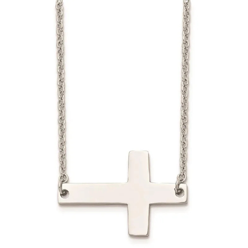 Sparkling Gold Necklaces-Stainless Steel Polished Sideways Cross Necklace