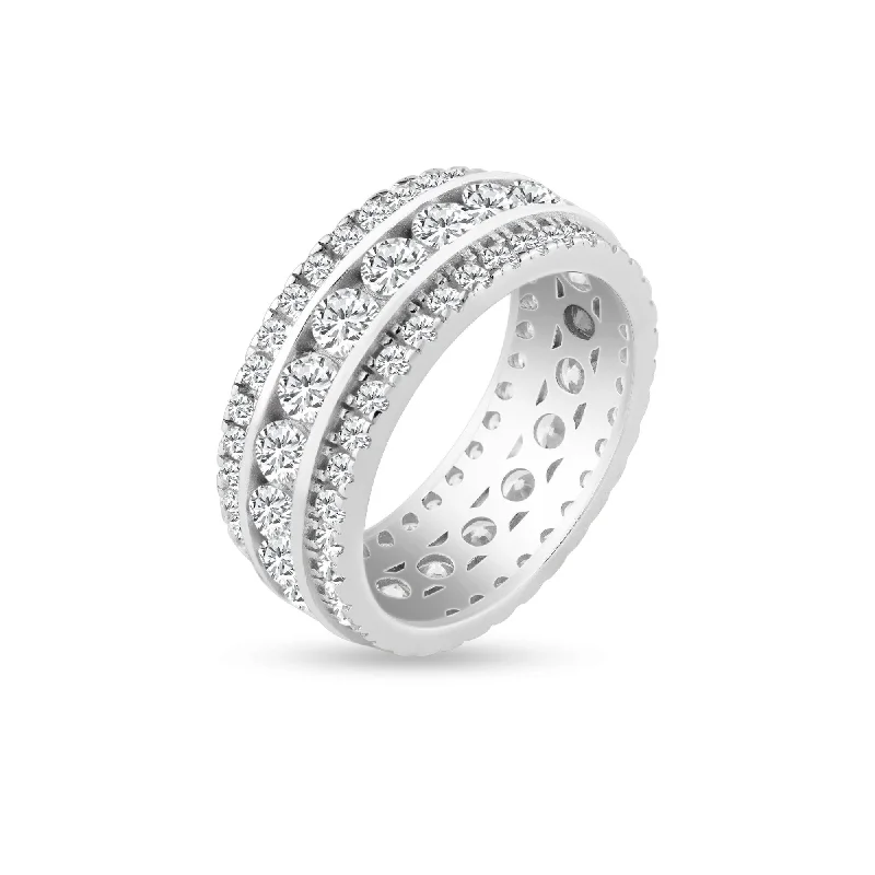 Beautiful Wedding Bands-Silver Rhodium Plated CZ Eternity Channel Ring - STR00450