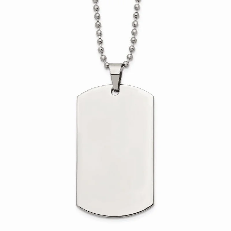 Stylish Gold Necklaces-Stainless Steel Brushed & Polished Rounded Edge 2mm Thick Dog Tag Necklace