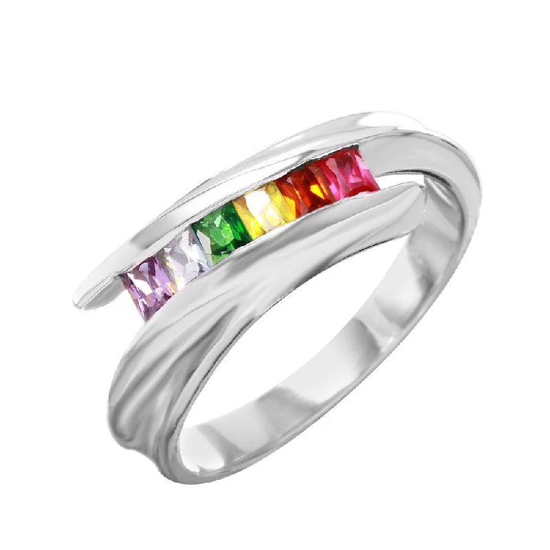 Sparkling Wedding Ring Sets-Silver 925 Overlapping Ring with Multi-Color CZ Accents - BGR00956