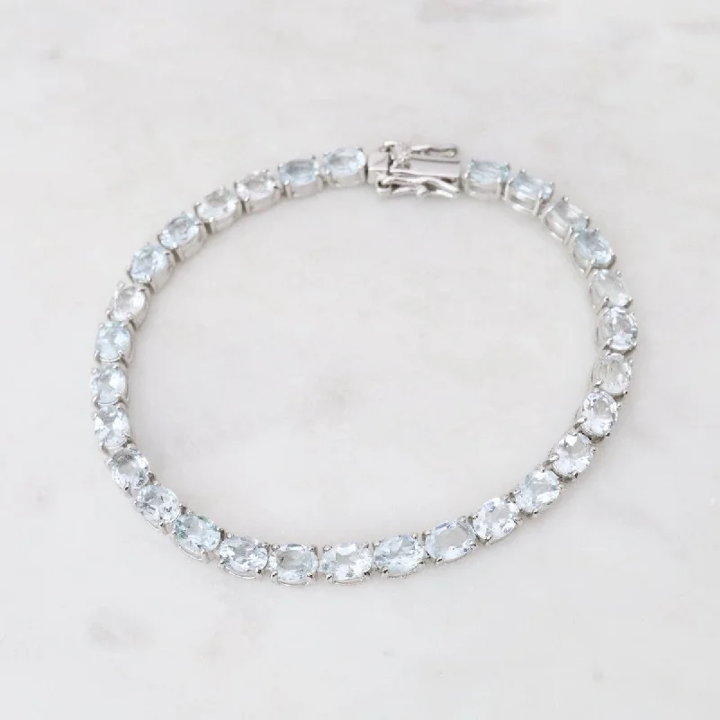 Dainty Wedding Bracelets-Oval Aquamarine Tennis Bracelet