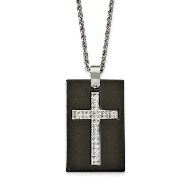 Dainty Necklaces for Women-Stainless Steel Polished Black Ceramic CZ Cross Necklace