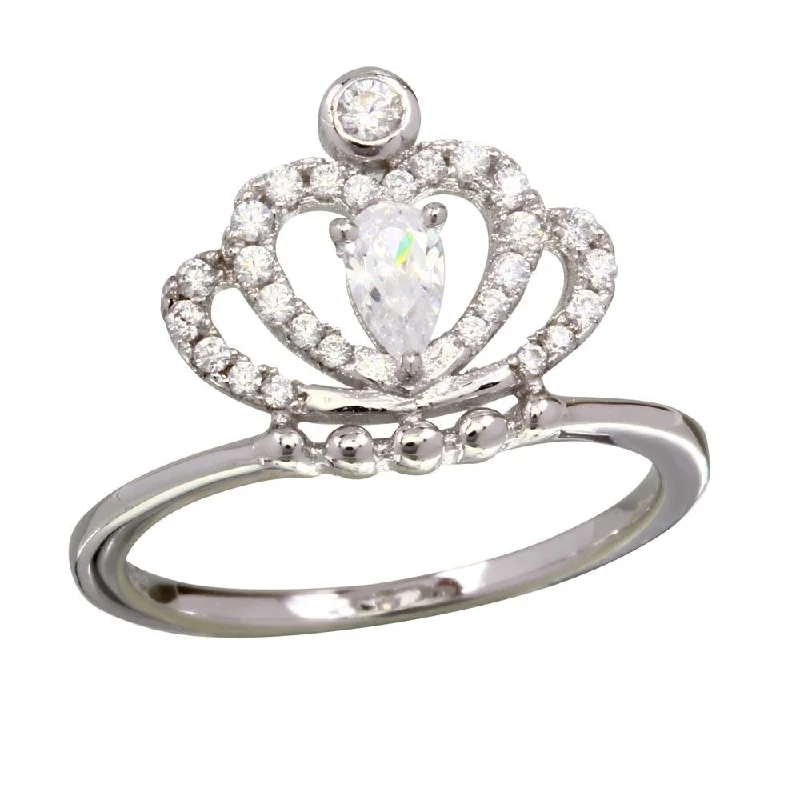 Customizable Wedding Rings-Rhodium Plated 925 Sterling Silver Clear CZ Crown Ring - BGR01169CLR